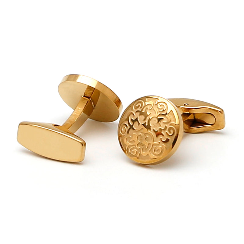 Men's Stainless Steel Golden Pattern Cufflinks XK23044