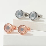 XK21S040 Rose Silver Round Personalized Formal Business Tuxedo Cufflinks