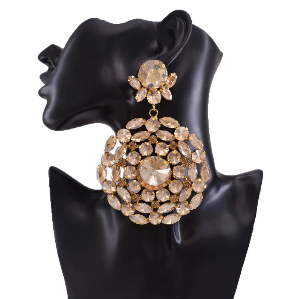 CuiEr Clip on Round Pendant Dangle Huge Earrings Exaggerated Stage Jewelry