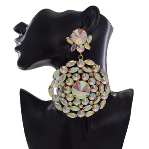 CuiEr Clip on Round Pendant Dangle Huge Earrings Exaggerated Stage Jewelry