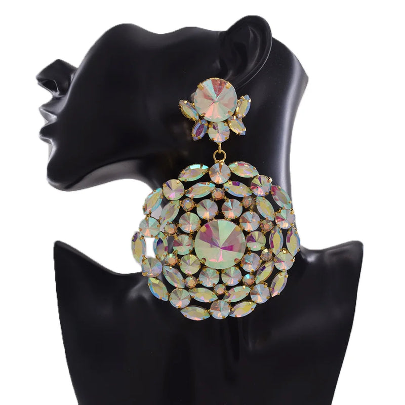 CuiEr Clip on Round Pendant Dangle Huge Earrings Exaggerated Stage Jewelry