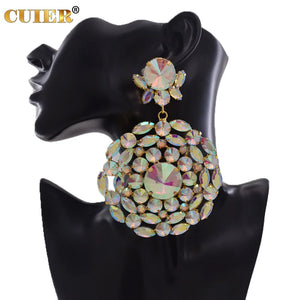 CuiEr Clip on Round Pendant Dangle Huge Earrings Exaggerated Stage Jewelry