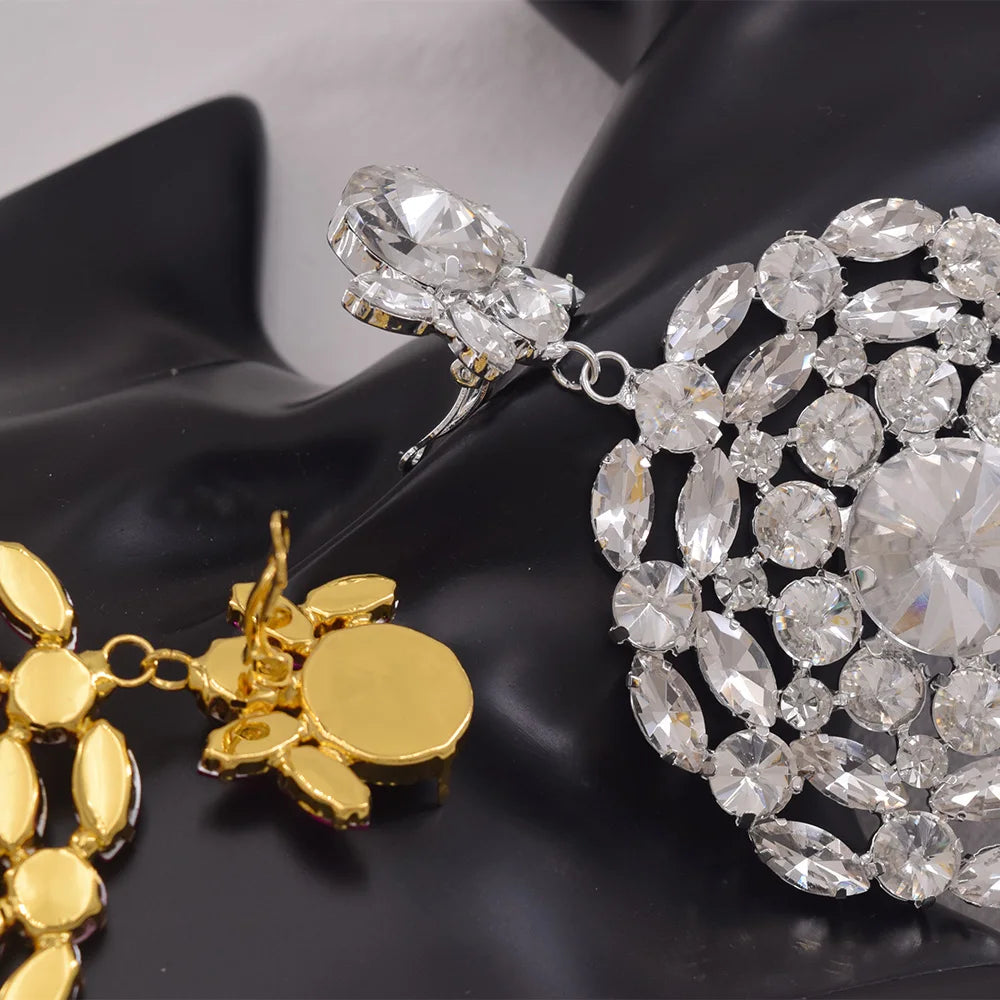 CuiEr Clip on Round Pendant Dangle Huge Earrings Exaggerated Stage Jewelry