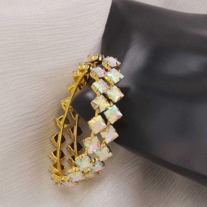CuiEr Square Glass Crystal Hoop Earrings Jumbo Size for Party Show Drag Queen