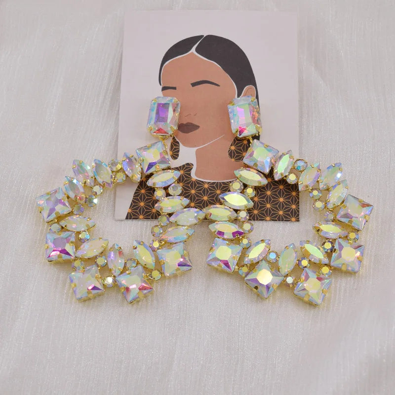 CuiEr 9.8cm Square Pendant Earrings Big Size Drag Queen Pageant Jewelry