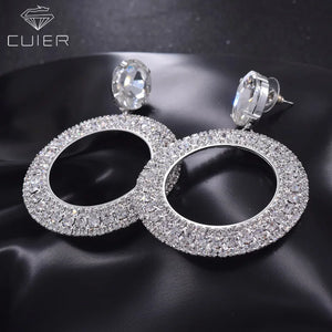 CuiEr Crystal Glass Rhinestone Circle Earrings