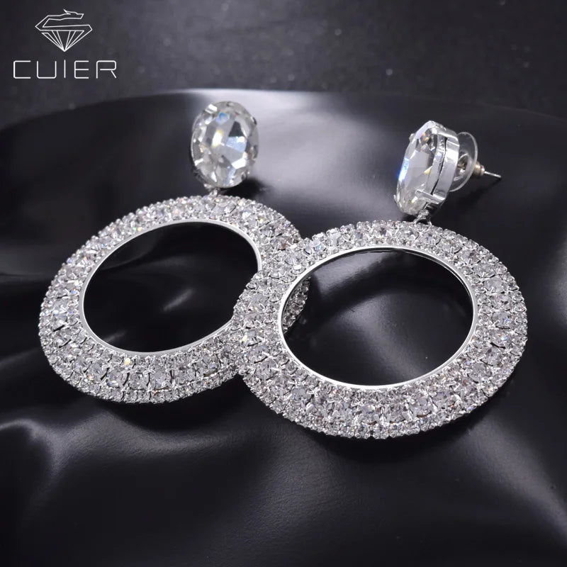 CuiEr Crystal Glass Rhinestone Circle Earrings