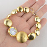 Cultured Coin Keshi Pearl Bracelet Brushed Bead Jewelry