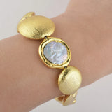 Cultured Coin Keshi Pearl Bracelet Brushed Bead Jewelry