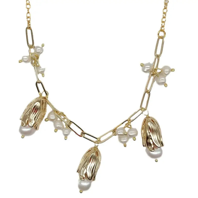 Freshwater Pearl Plated Chain Choker Necklace