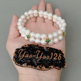 Green Cz Spacer Pearl Stretch Bracelet