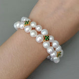 Green Cz Spacer Pearl Stretch Bracelet