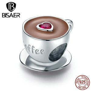 Sterling Silver Coffee Cup Cafe Beads Charms for Bracelets