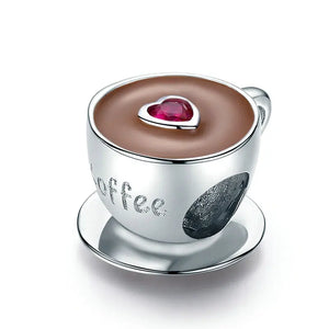 Sterling Silver Coffee Cup Cafe Beads Charms for Bracelets
