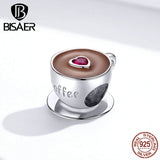 Sterling Silver Coffee Cup Cafe Beads Charms for Bracelets