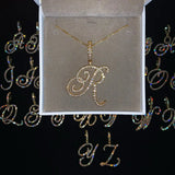 Cursive 26 Initial Letter Pendant Necklace Micro Pave CZ Alphabet Name Jewelry