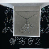Cursive 26 Initial Letter Pendant Necklace Micro Pave CZ Alphabet Name Jewelry