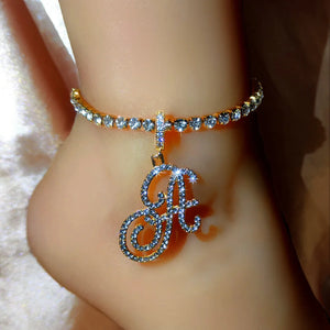 CZ Initial Name Letter Anklet Bracelet Women Crystal Tennis Chain Foot Jewelry