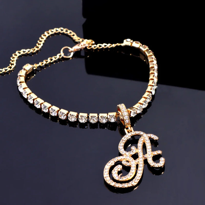 CZ Initial Name Letter Anklet Bracelet Women Crystal Tennis Chain Foot Jewelry