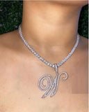 Cursive Letter Pendant Necklace CZ Initial Alphabet With Box