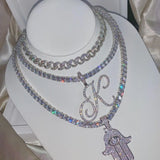 Cursive Letter Pendant Necklace CZ Initial Alphabet With Box