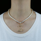 Cursive Letter Pendant Necklace CZ Initial Alphabet With Box