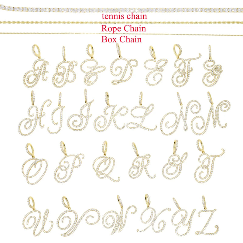 Cursive Letter Pendant Necklace CZ Initial Alphabet With Box