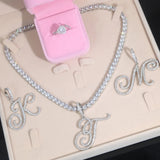 Cursive Letter Pendant Necklace CZ Initial Alphabet With Box