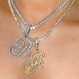Cursive Name Pendant Necklace CZ Iced Out Choker HipHop Jewelry