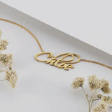 Cursive Name Necklace Personalized Initials Pendant Stainless Steel