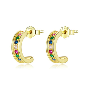 Curved Earrings 100% s925 Sterling Silver Platinum-Plated Zircon Ladies Earrings