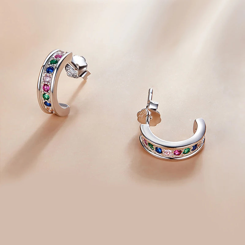 Curved Earrings 100% s925 Sterling Silver Platinum-Plated Zircon Ladies Earrings