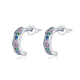 Curved Earrings 100% s925 Sterling Silver Platinum-Plated Zircon Ladies Earrings