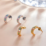 Curved Earrings 100% s925 Sterling Silver Platinum-Plated Zircon Ladies Earrings