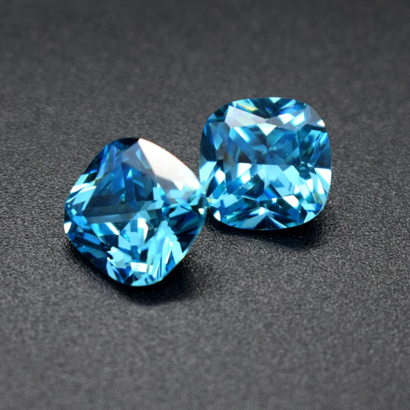 Aquamarine CZ Loose Gemstone Cushion Cut Synthetic Gems