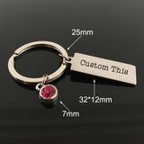 Birthstone Crystal Engraved Keychain For Couples Boyfriend Girlfriend Gift