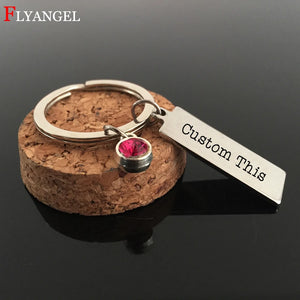 Birthstone Crystal Engraved Keychain For Couples Boyfriend Girlfriend Gift