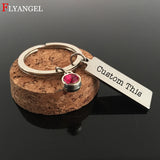 Birthstone Crystal Engraved Keychain For Couples Boyfriend Girlfriend Gift