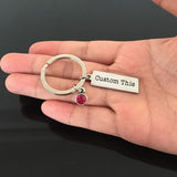 Birthstone Crystal Engraved Keychain For Couples Boyfriend Girlfriend Gift