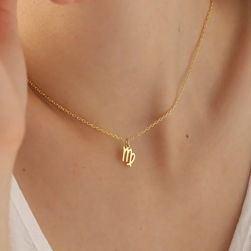 12 Constellation Pendant Necklace Stainless Steel Necklace