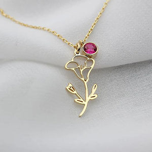 12 Month Flower Birthstone Necklace Stainless Steel