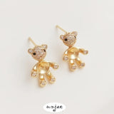 14K Zircon Bear Pearl Pendant & Earrings DIY Inlay Accessory