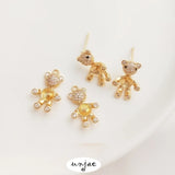 14K Zircon Bear Pearl Pendant & Earrings DIY Inlay Accessory