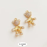 14K Zircon Bear Pearl Pendant & Earrings DIY Inlay Accessory