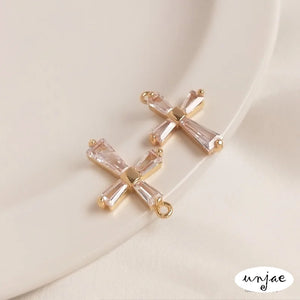14K Copper Plated Zircon Cross DIY Chain Necklace Pendant