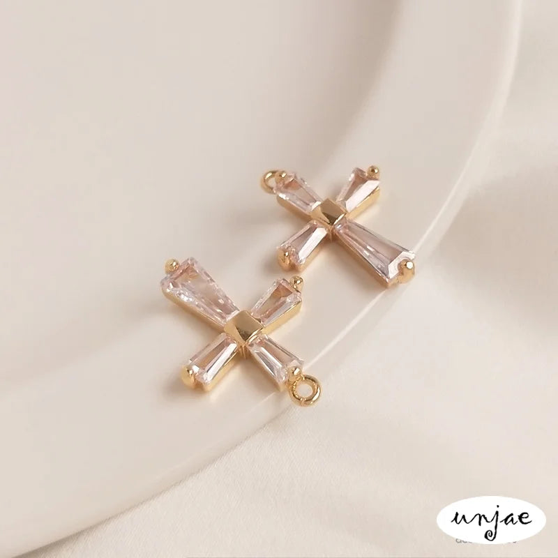 14K Copper Plated Zircon Cross DIY Chain Necklace Pendant