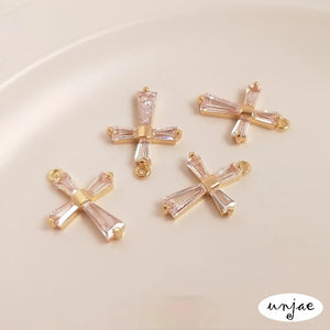 14K Copper Plated Zircon Cross DIY Chain Necklace Pendant