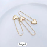 14K Paper Clip Earrings Heart Pin