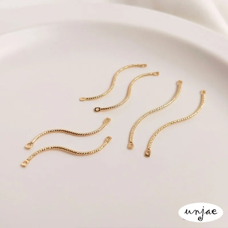 14K Real Thread Wavy Twisted Rod Double Hanging DIY Earrings