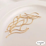 14K Real Thread Wavy Twisted Rod Double Hanging DIY Earrings
